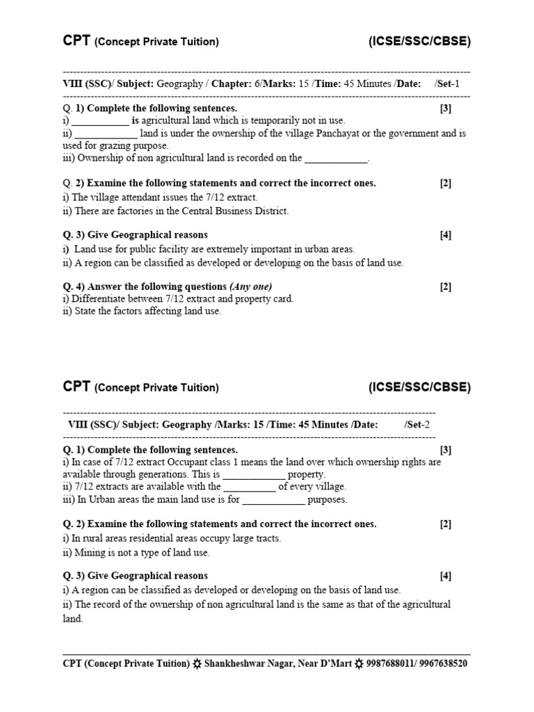 8th State Geography Chapter 6 (Set-1 & Set-2) 25th November 2025 | PDF
