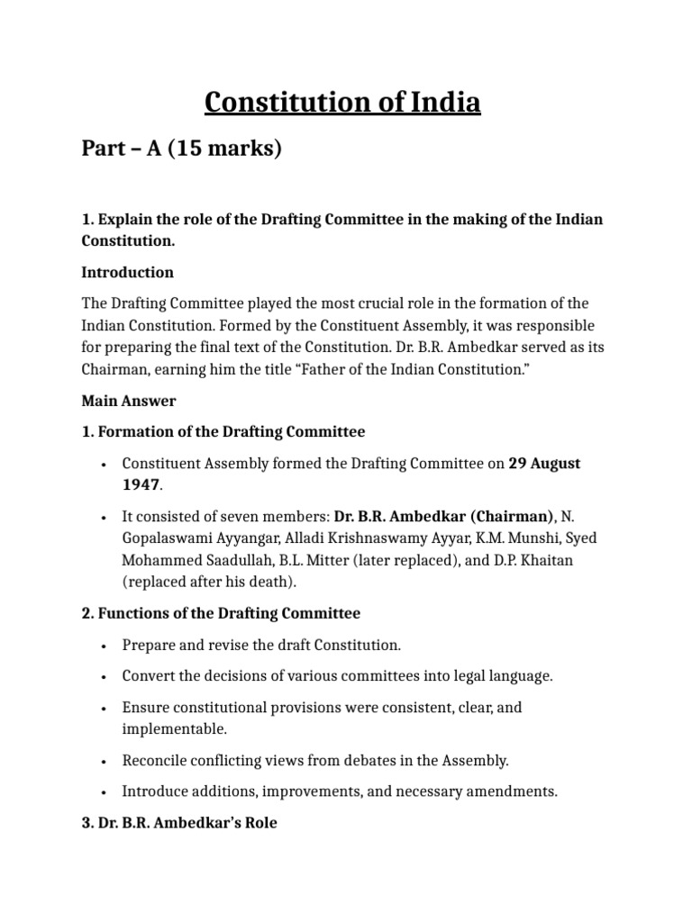 Role of Drafting Committee in Indian Constitution | PDF | Constitution ...
