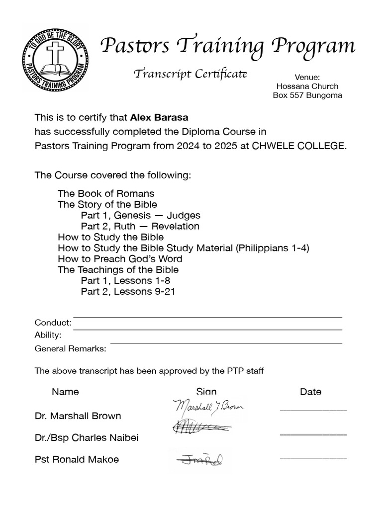 2025 PTP Transcript Certificate Chwele PDF | PDF | Revelation | Epistle ...