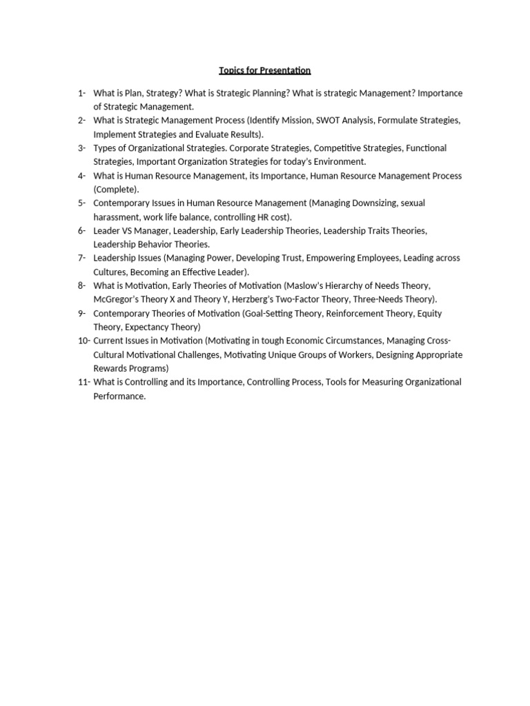 Topics For Presentation | PDF