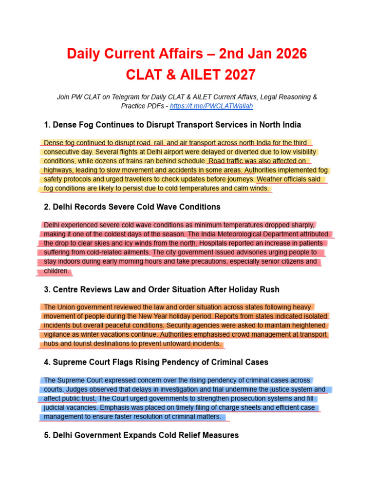 Daily Current Affairs - January 2, 2026 | PDF | Infrastructure ...