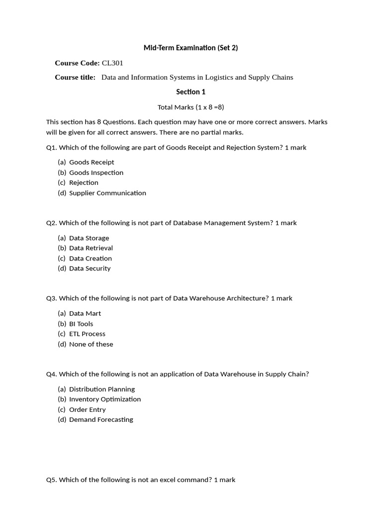 Mid-Term Exam: Data Systems in Logistics | PDF