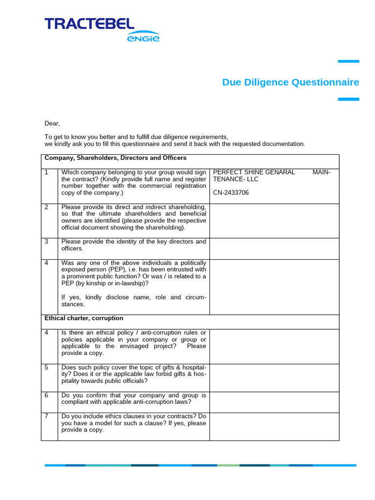 Due Diligence Questionnaire Template | PDF | Conflict Of Interest | Justice