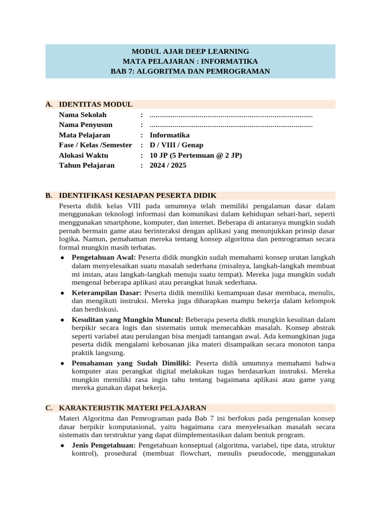 Modul Ajar Algoritma dan Pemrograman | PDF