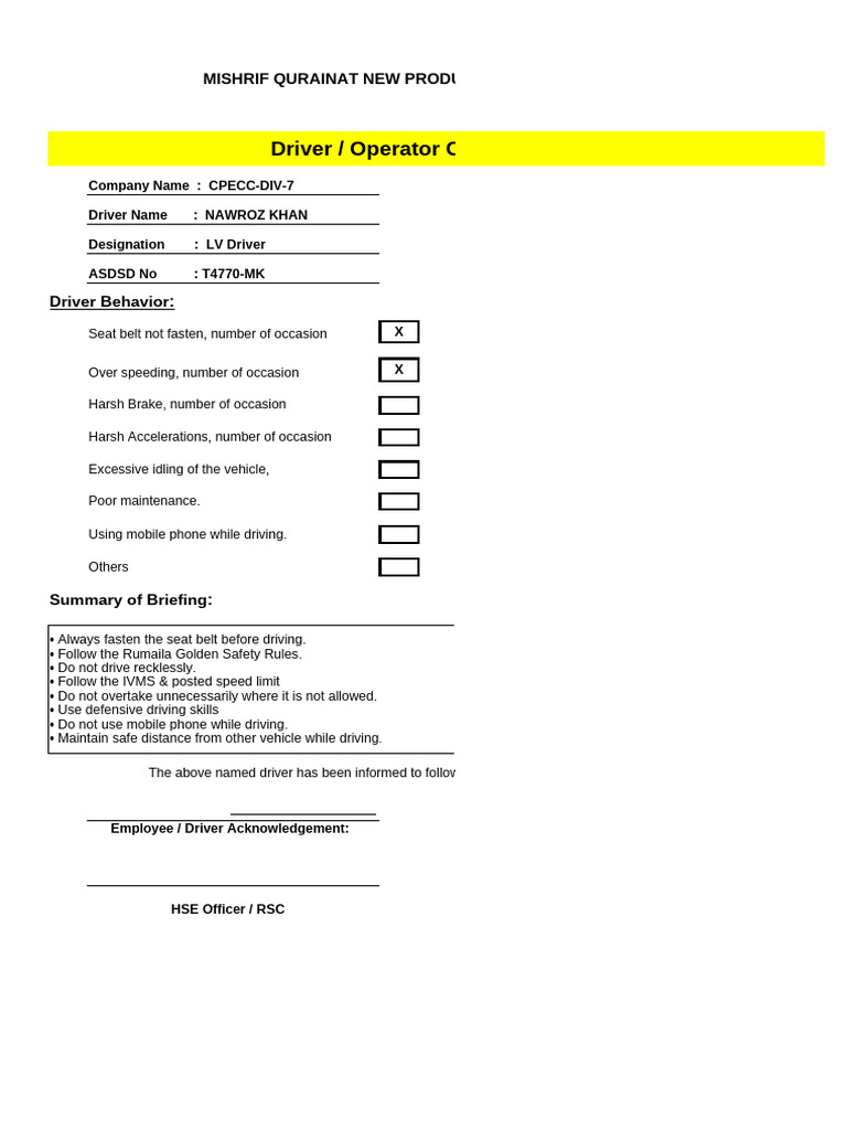 Driver Safety Coaching Report | PDF