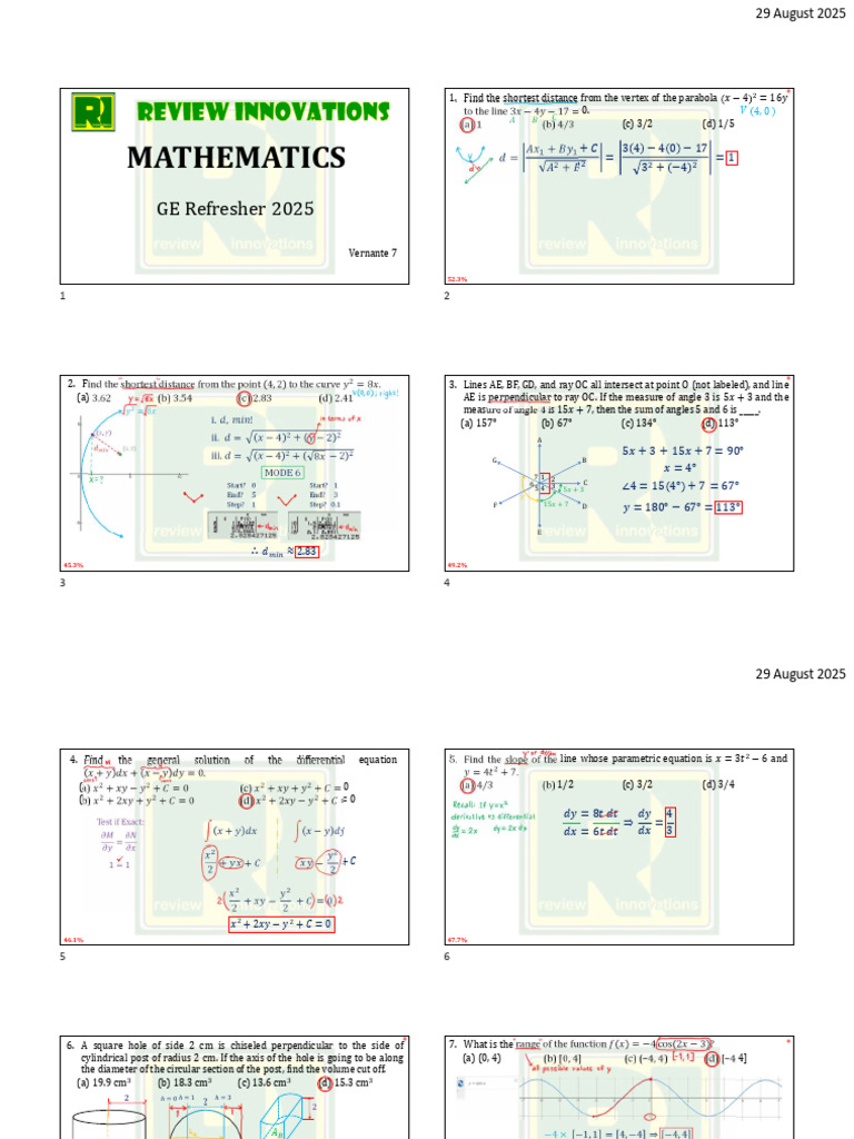 Mathematics GE Refresher 2025 Exam | PDF | Coordinate System | Analytic ...