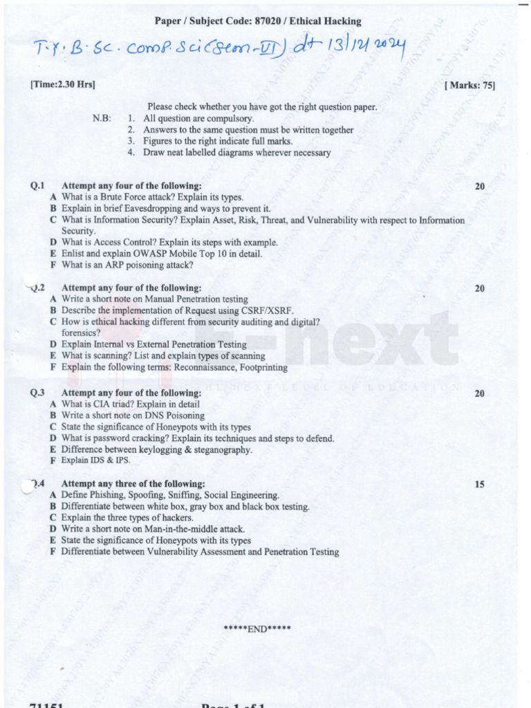 Ethical Hacking Exam Question Paper | PDF | White Hat (Computer ...