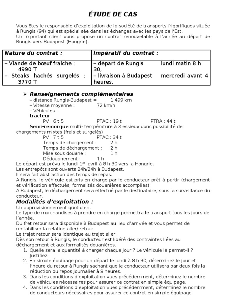 Calcul Cout De Revient Transport Routier Pdf Transport Routier Étude de Cas | PDF | Camion | Transport