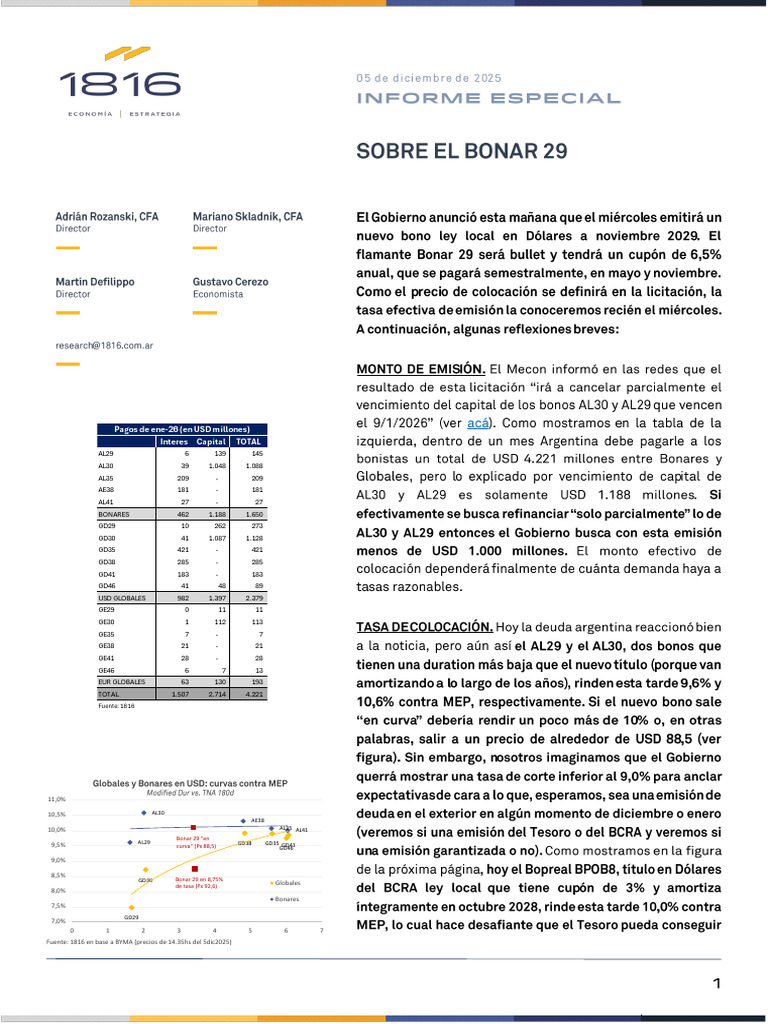 Especial # Comentarios sobre el Bonar 2029 | PDF | Deuda | Presupuesto