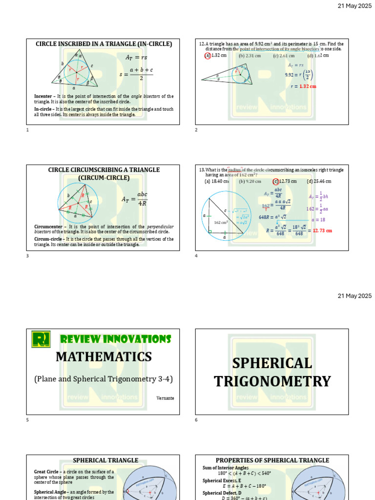 Triangle In-Circle and Circum-Circle Explained | PDF | Triangle | Circle