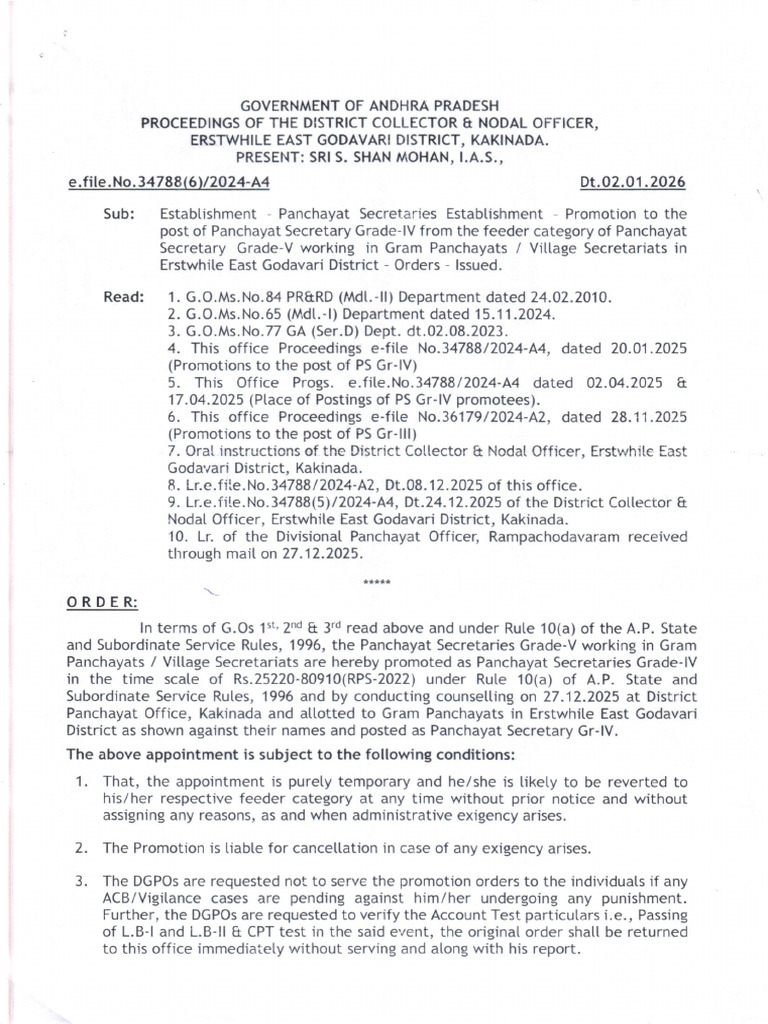 Promotion Orders for Panchayat Secretaries | PDF | Government Of India