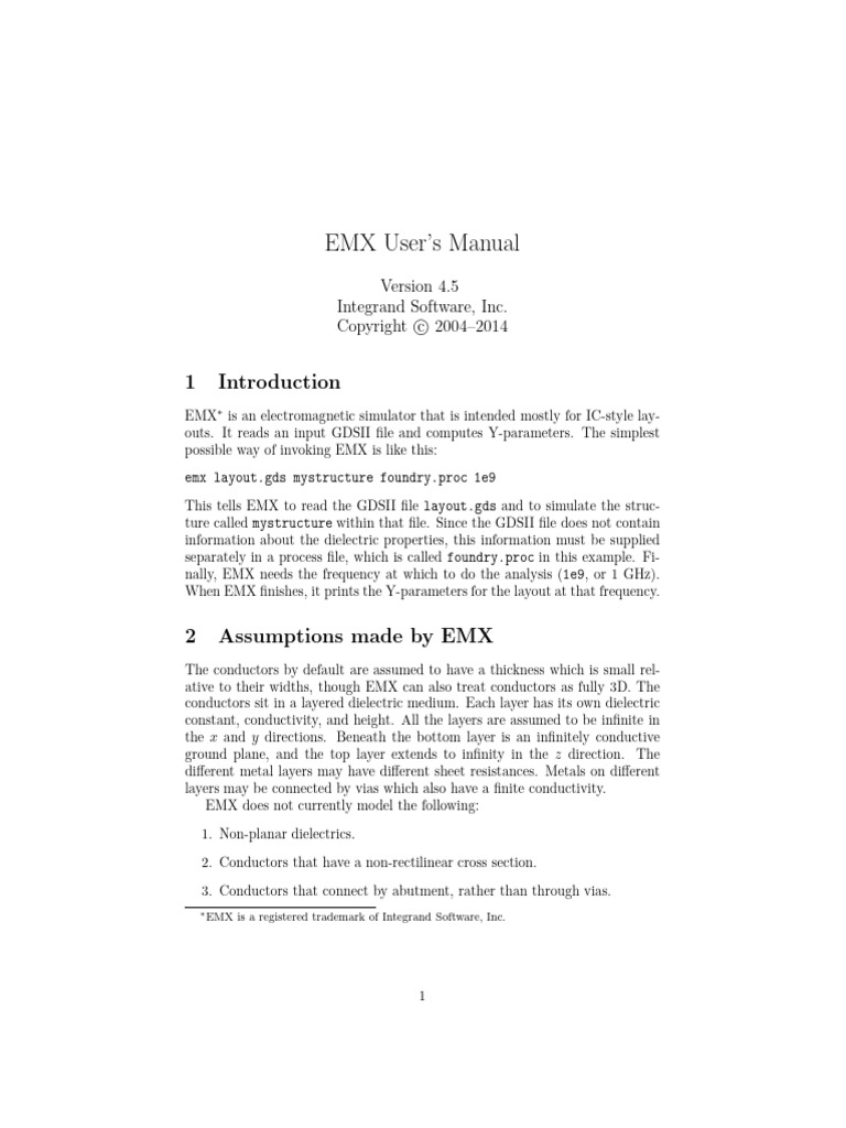 EMX Electromagnetic Simulator Manual | PDF | Exponential Function ...