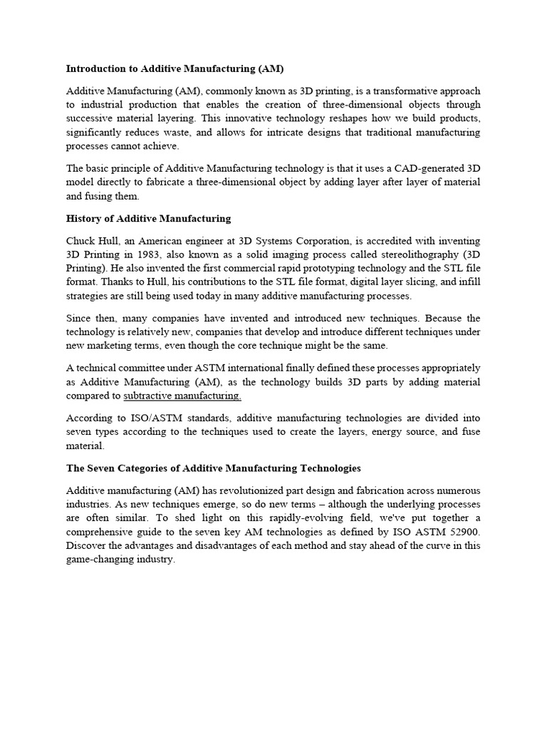 Overview of Additive Manufacturing Technologies | PDF | 3 D Printing ...