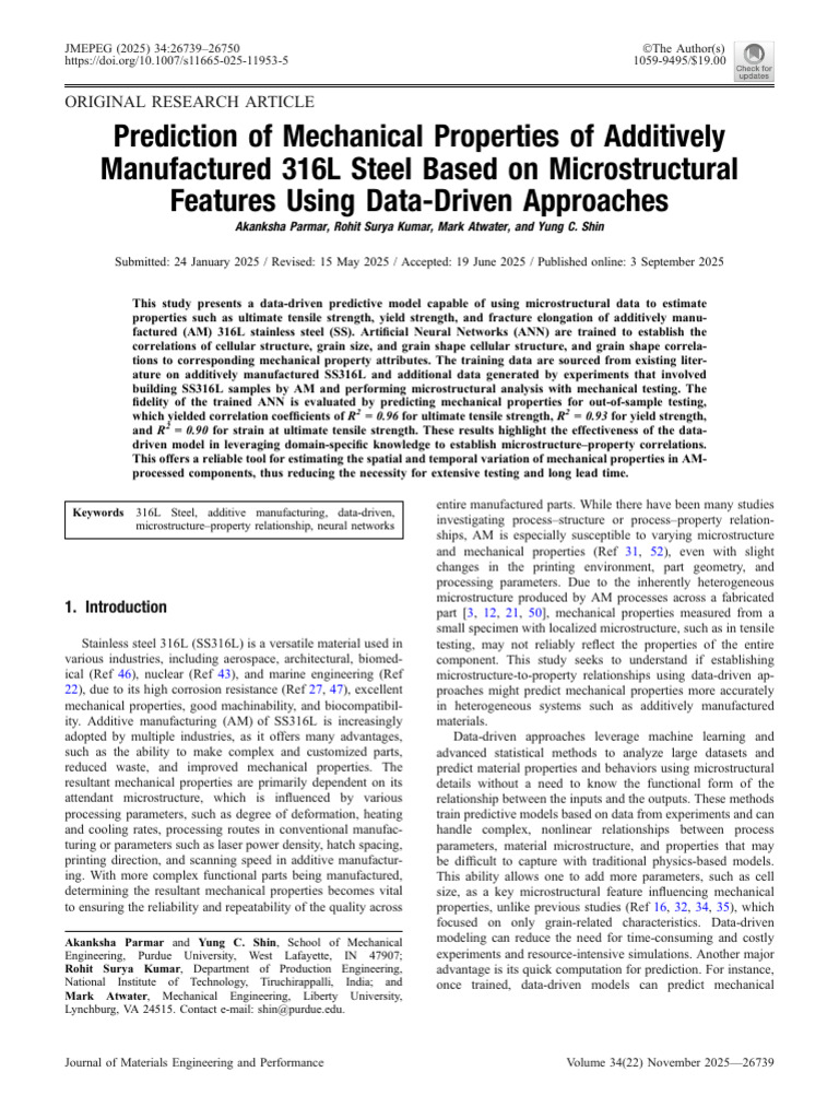 Predicting Mechanical Properties of 316L Steel | PDF | Strength Of ...