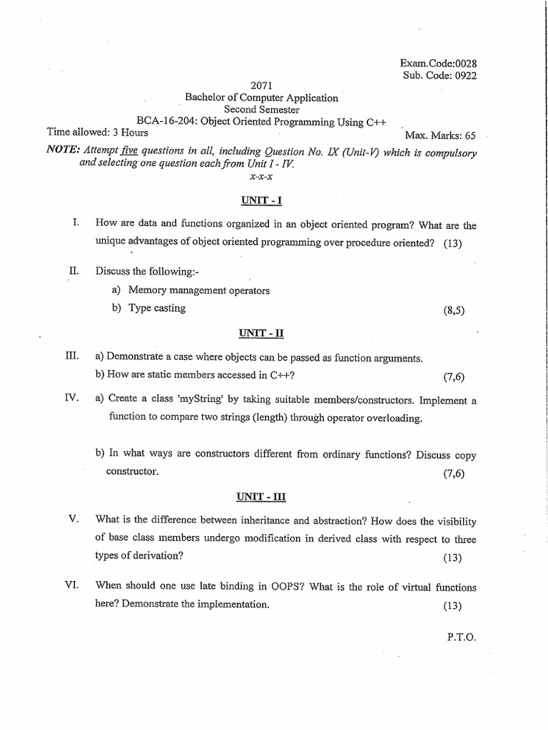 BCA - 2nd Sem - Paper - BCA-16-204 - Object Oriented Programming Using ...