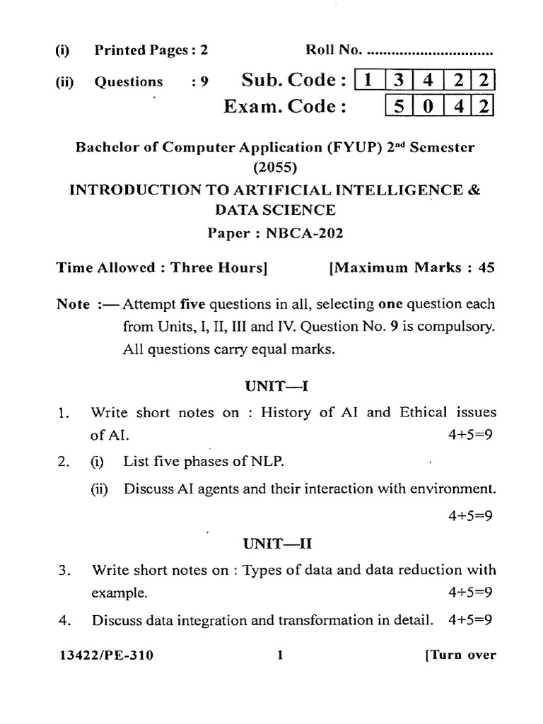BCA - FYUP - 2nd Sem - NBCA 202 - Introduction To Artificial ...