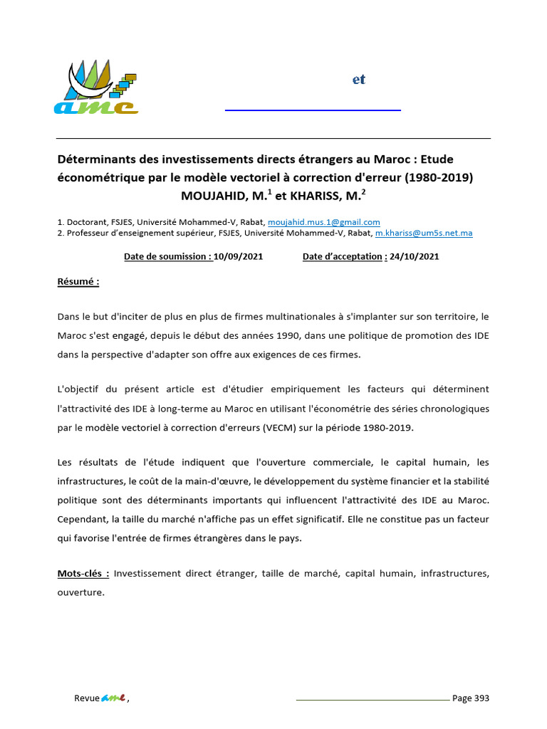 Déterminants des IDE au Maroc (1980-2019) | PDF | Maroc | Société ...