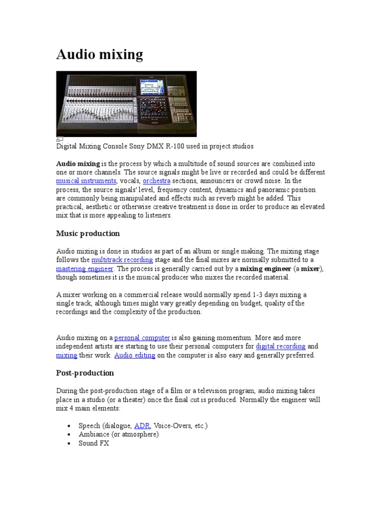 Audio Mixing Techniques PDF Sound Recording Sound