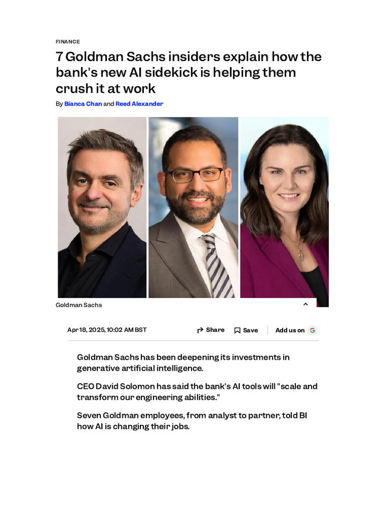 How 7 Goldman Sachs Employees Are Putting AI To Work On The Job ...