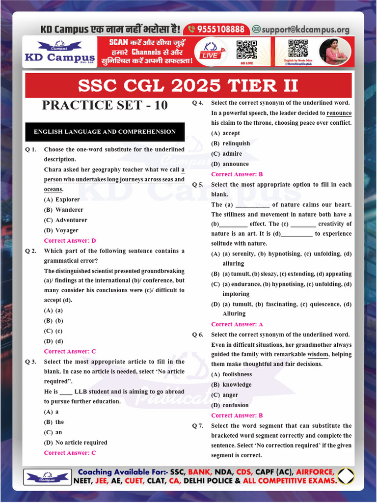 SSC CGL 2025 Tier II English Practice Set | PDF | Extraterrestrial Life ...