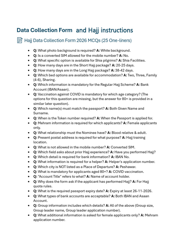 Hajj 2026 Data Collection & Instructions | PDF