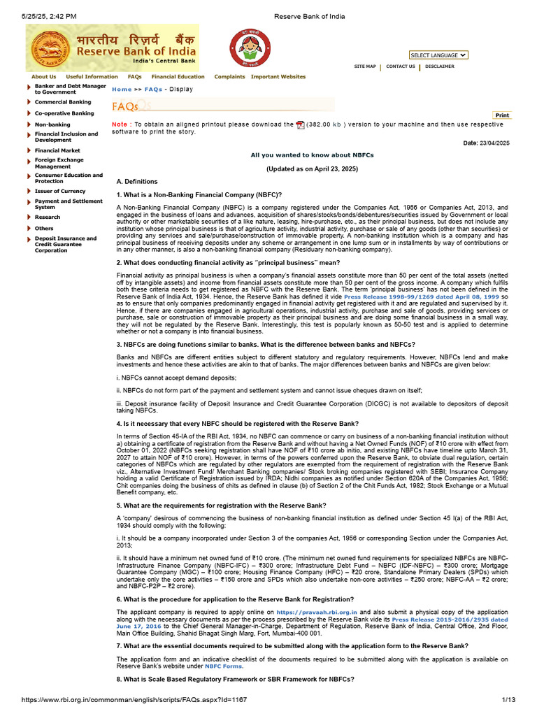 Reserve Bank of India - Master Directions On NBFCs | PDF | Banks | Non ...