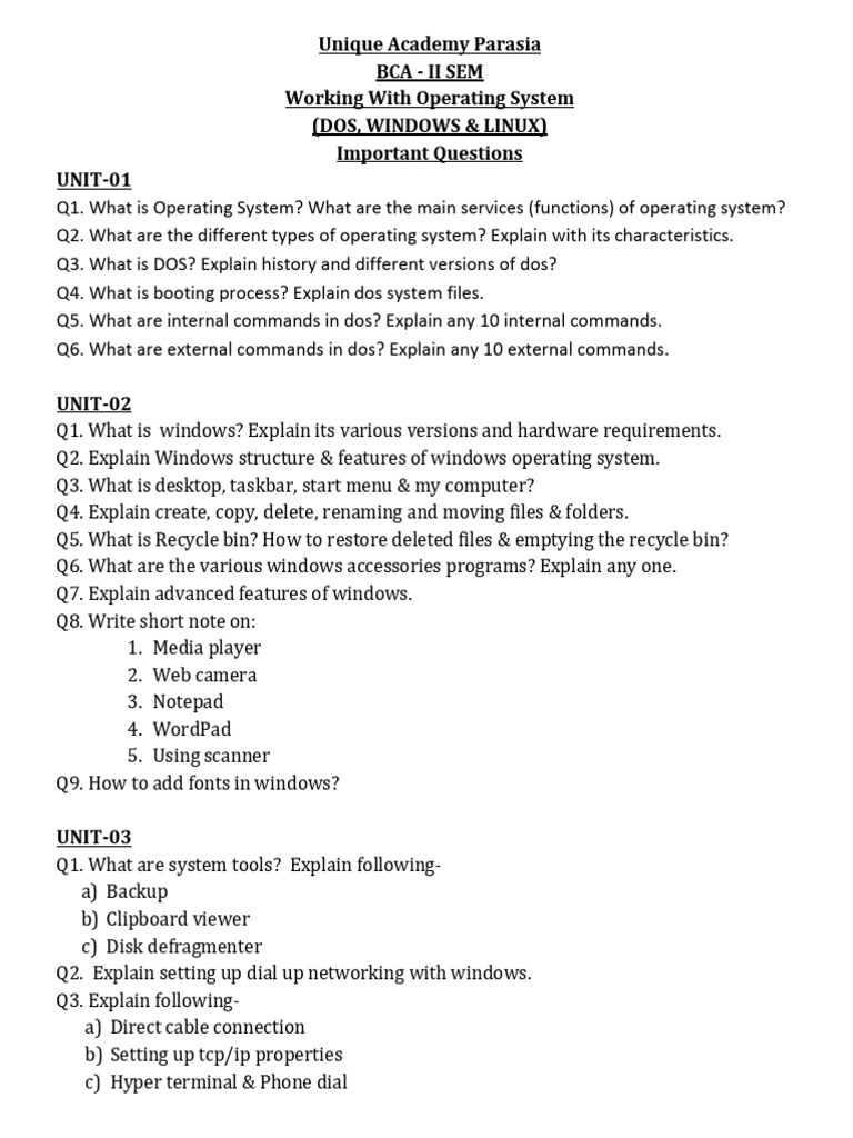 Working With OS Imp Questions | PDF | Microsoft Windows | Ibm Pc ...