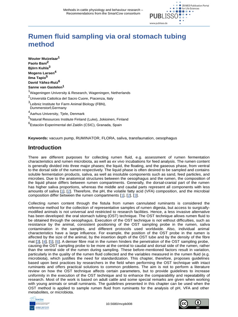 Guidelines for Rumen Fluid Sampling OST | PDF | Ruminant | Pump