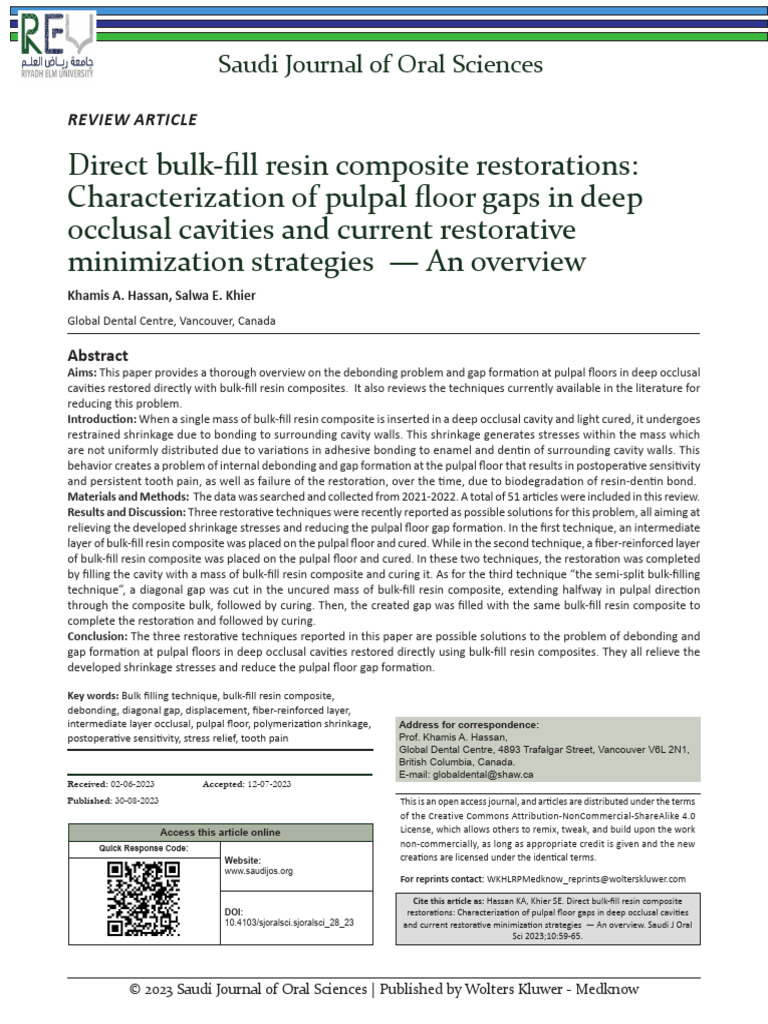 Overview Gaps Direct Bulk Fill Resin Comp Restos | PDF | Dental ...