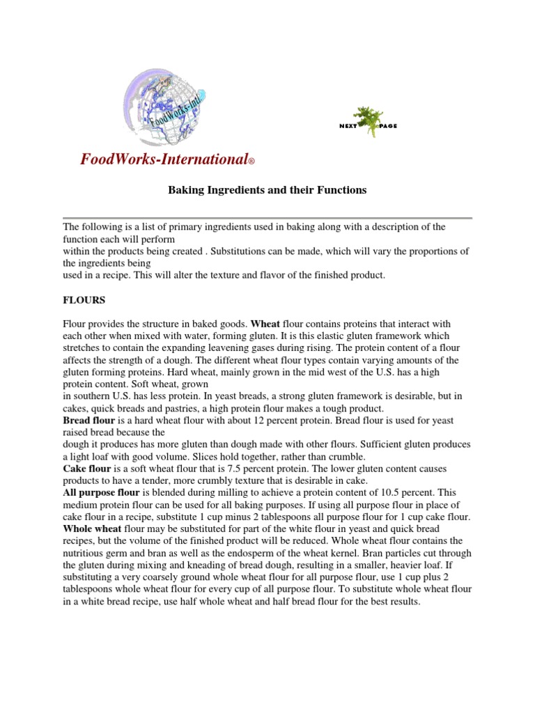FoodworksInternational Baking Ingredients and Their Functions PDF