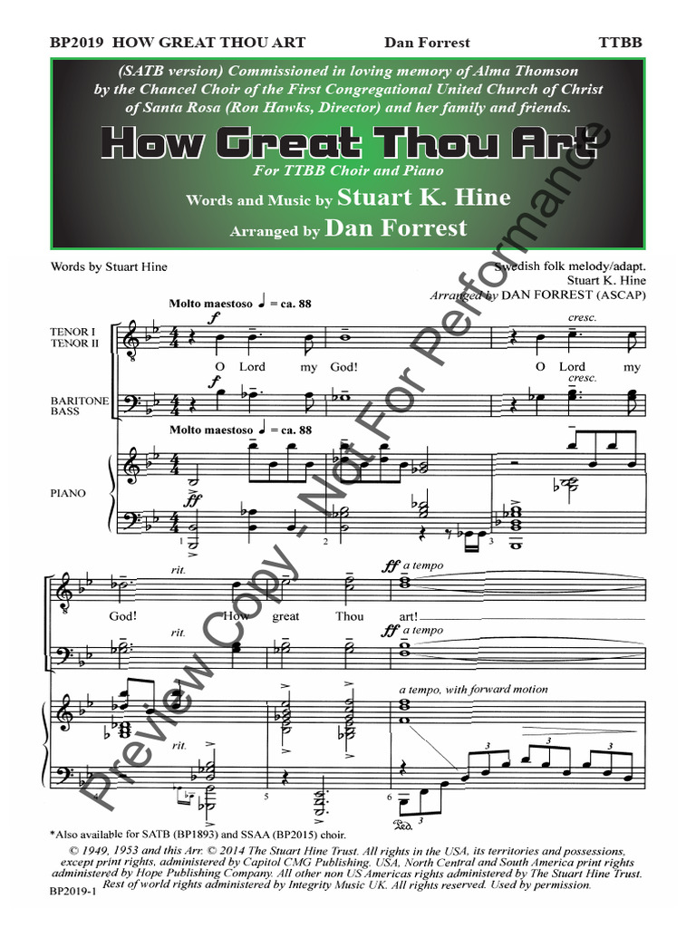 How Great Thou Art TTBB Arrangement | PDF | Choral Music | Vocal Music