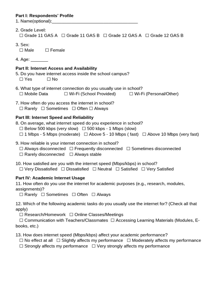 Student Internet Access Survey Template | PDF | Internet | Internet Access