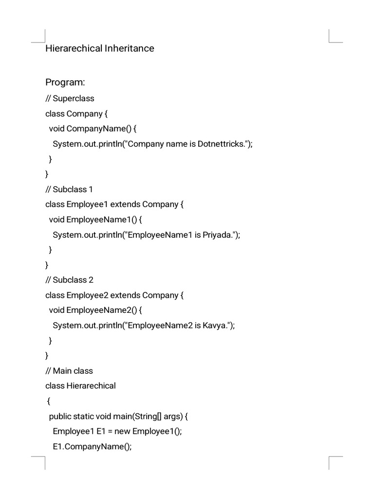 Hierarchical Inheritance in Java Code | PDF