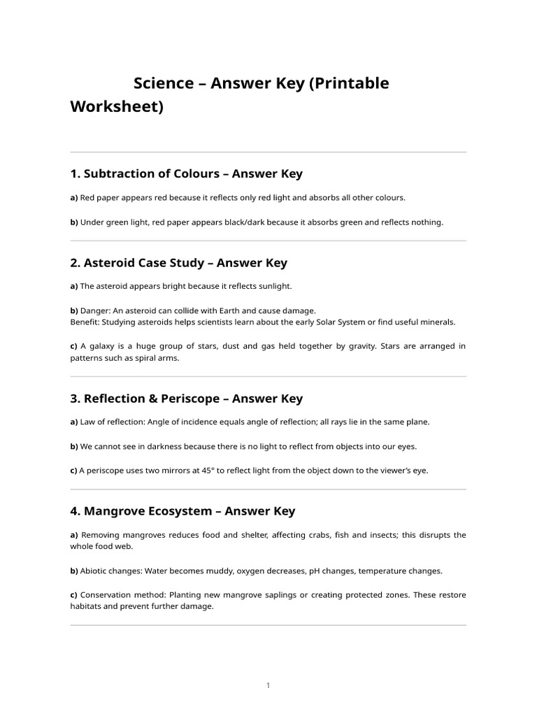 Stage 7 Science Answer Key Worksheet | PDF