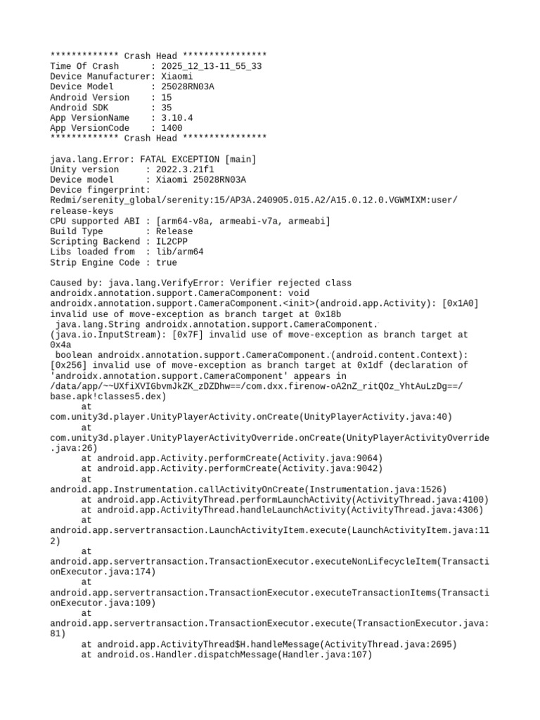 Xiaomi Crash Log: Unity Error 2025 | PDF | Android (Operating System ...
