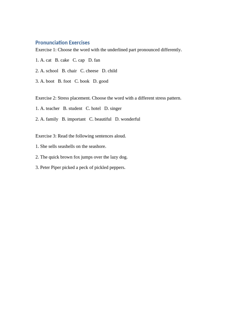 Pronunciation Exercises | PDF