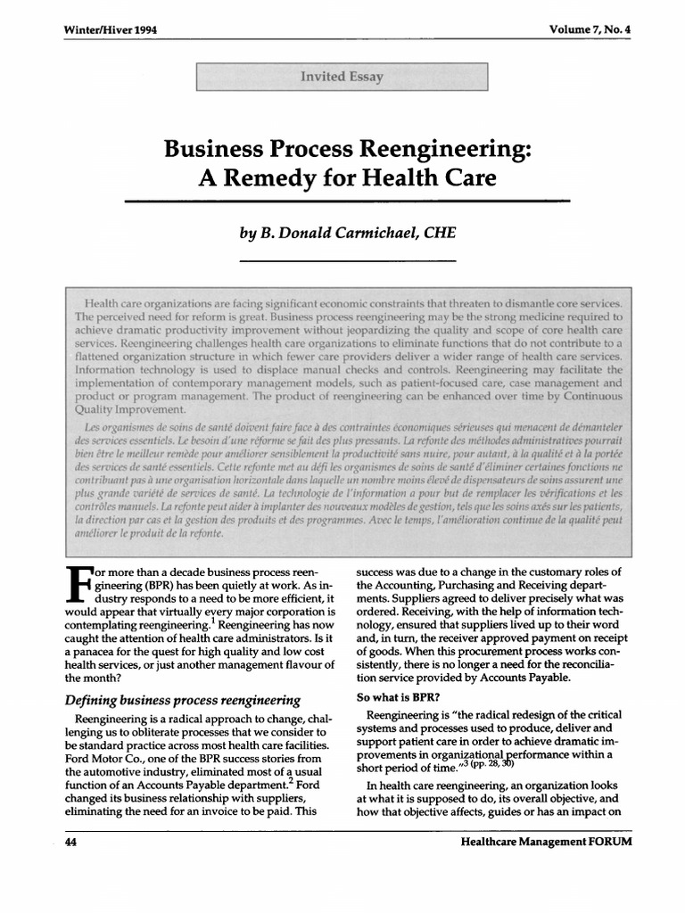 Business Process Reengineering in Healthcare | PDF | Business