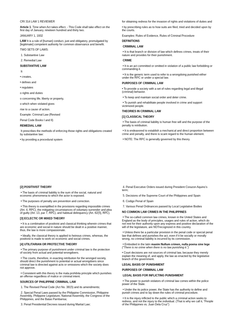 Philippine Criminal Law Overview | PDF | Crimes | Crime & Violence