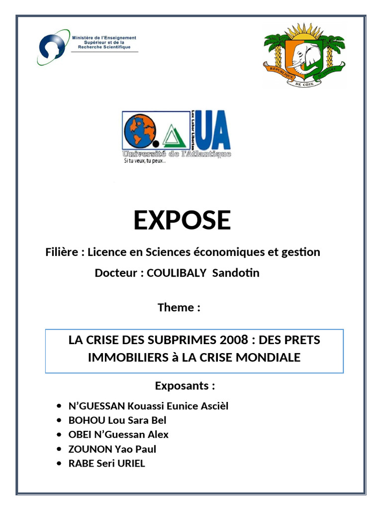 Crise des subprimes 2008 : Impact mondial | PDF