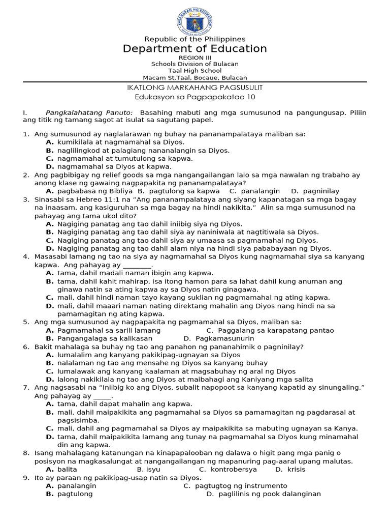 EsP 10 3rd Periodical Test | PDF