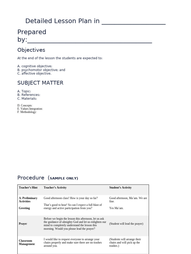 Sample Detailed Lesson Plan | PDF | Adjective | Cognitive Science