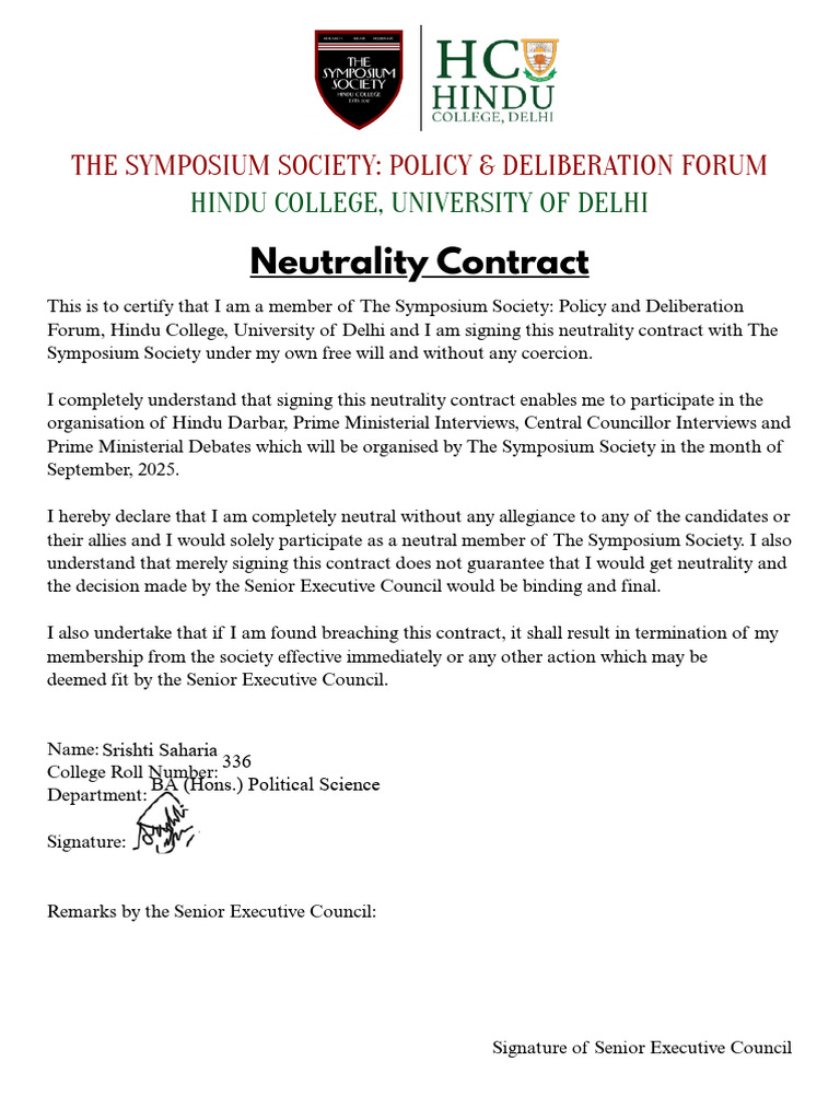 Neutrality Contract for Symposium Society | PDF