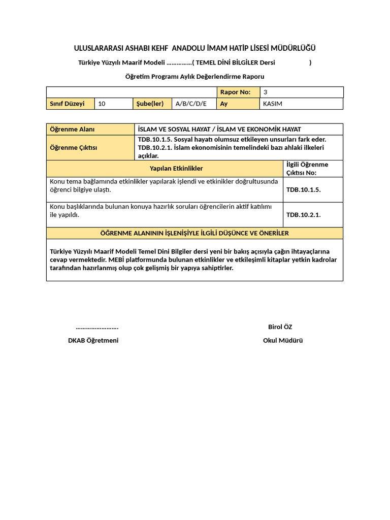 Maarif Modeli Kasim Ayi 2025 2026 | PDF