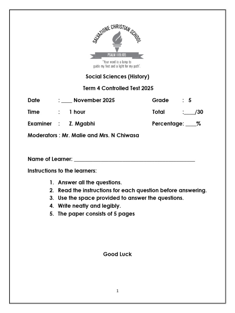 Grade 5 History Test November 2025 | PDF | Ancient Egypt