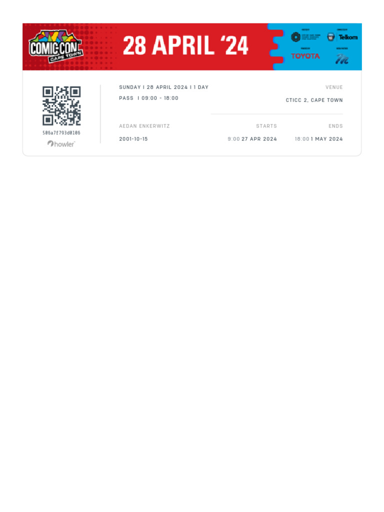 Ticket - Comic Con Cape Town 2024 - RXCS7T8MAZ9ZQN0Y | PDF