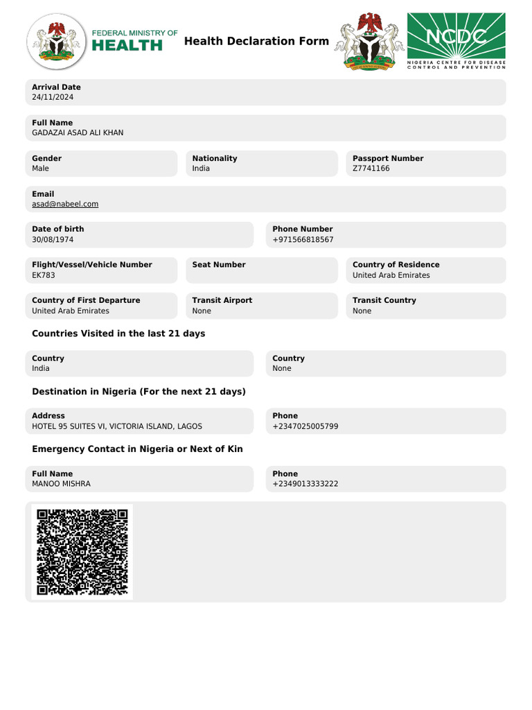 Health Declaration Form for Travelers | PDF