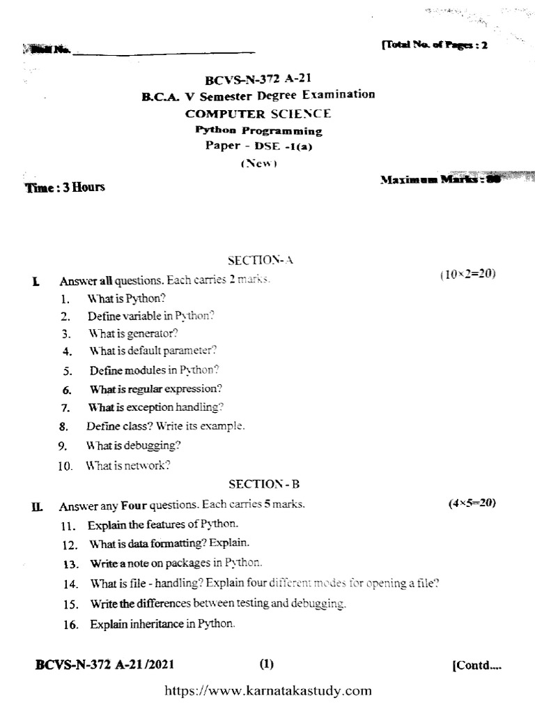 Bca 5 Sem Cs Python Programming N 372 2021 | PDF