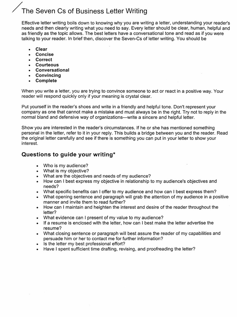7 Cs of Business Letter Writing1 | PDF | Text