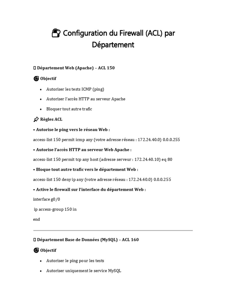 Configuration des ACL par Département | PDF | Télécommunications ...