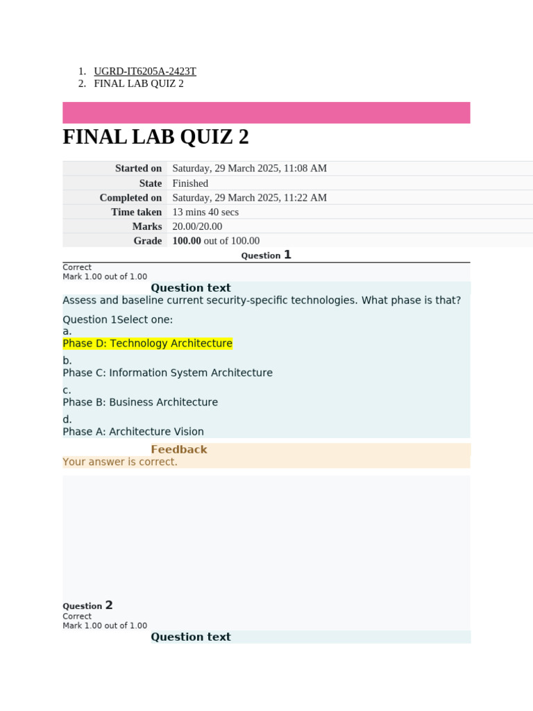 Final Lab Quiz 2-It6205a | PDF | Feedback | Business